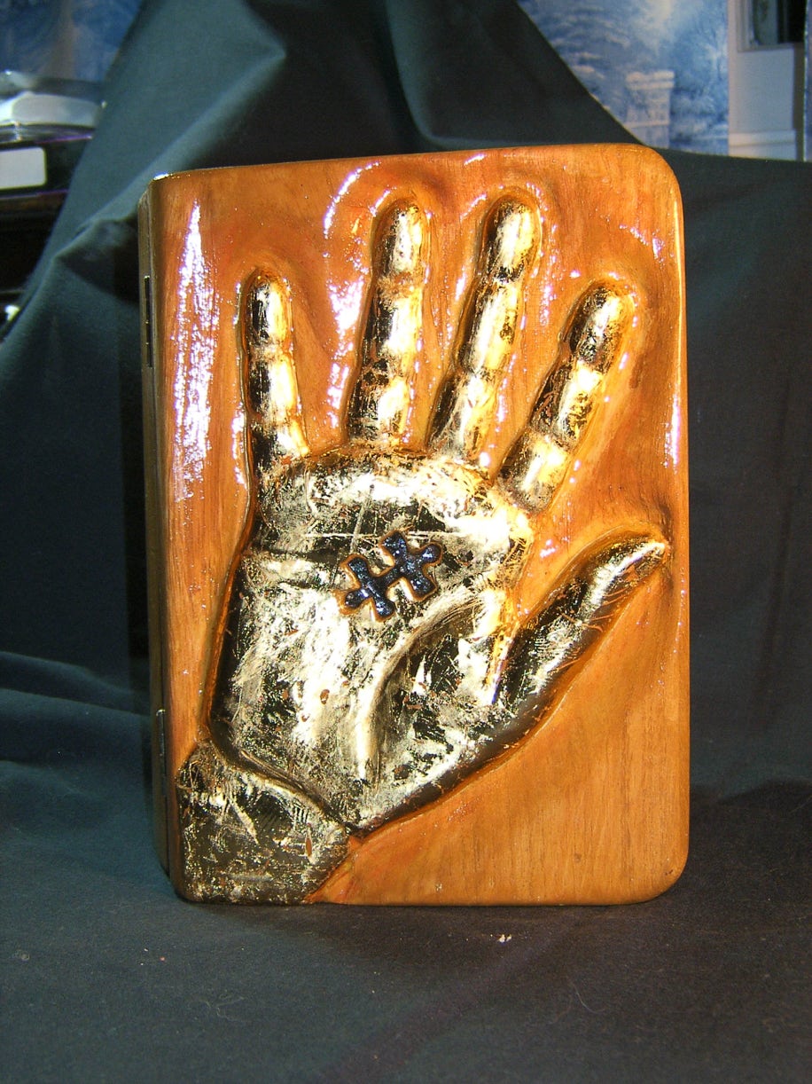 hand and puzzle piece box, wood carving, woodworking