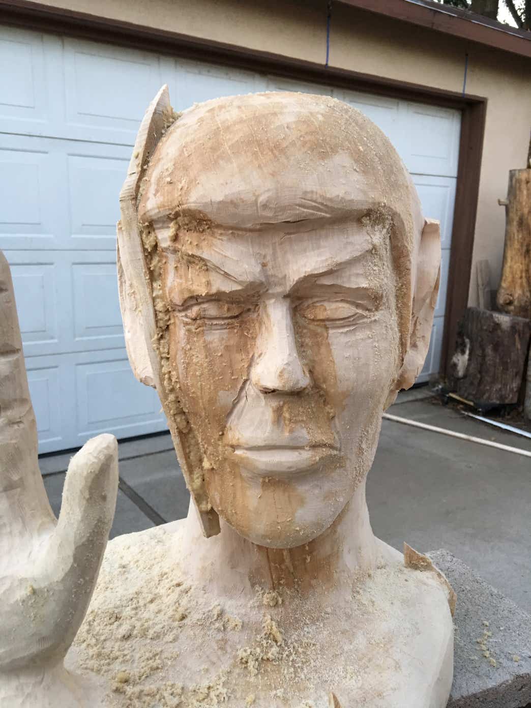 Progress, Woodcarving, Chainsaw Woodcarving, Spock, Star Trek, Handmade