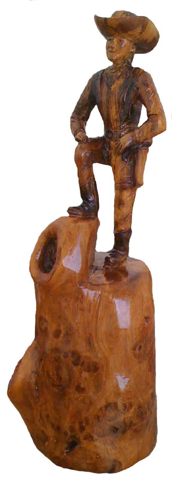 Cowboy sculpture, Chainsaw wood carving of cowboy.