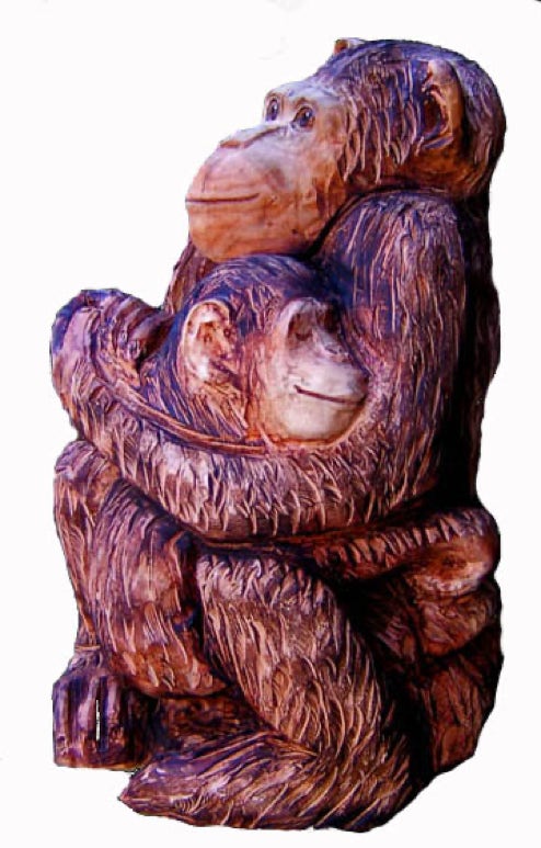 Chainsaw Woodcarving, Woodcarving, Wood carving, Wood Art, Woodworking, Woodcarving of a chimpanzee, sculpture of a chimpanzee, chimpanzee carving