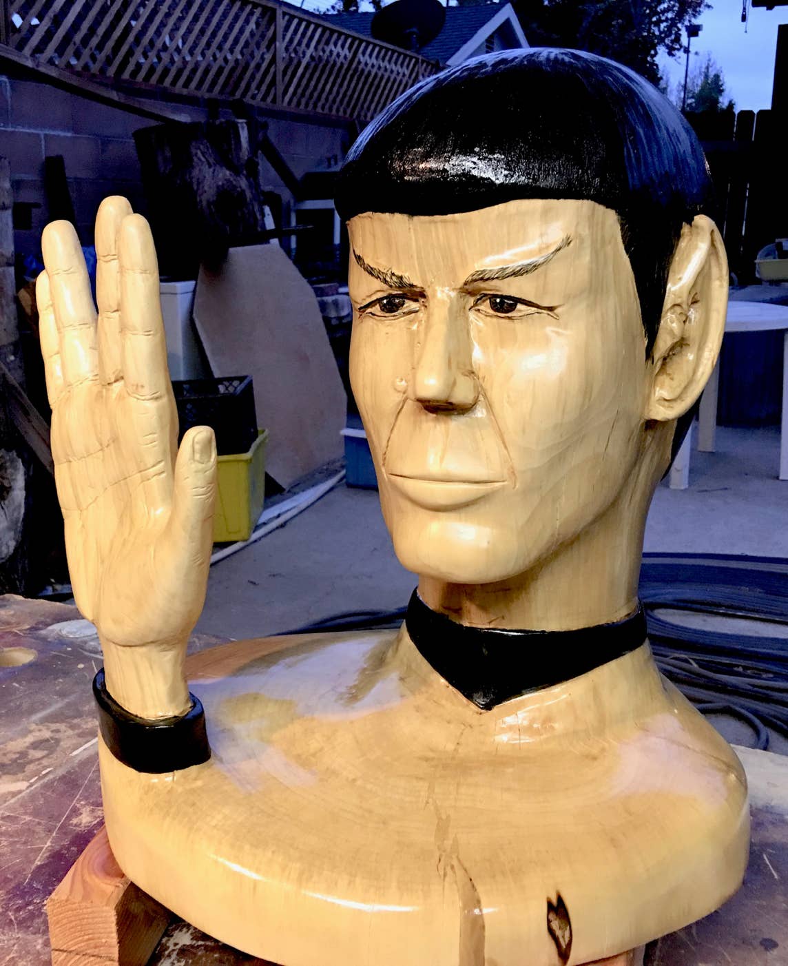 Spock, Leonard Nimoy, Casey, Woodcarving, Wood carving, Chainsaw Wood Carving,  Chainsaw Woodcarving, Sculpture, Art, Realism, Casey Woodcarving, Casey Wood Carving #LLAP, Chainsaw Casey