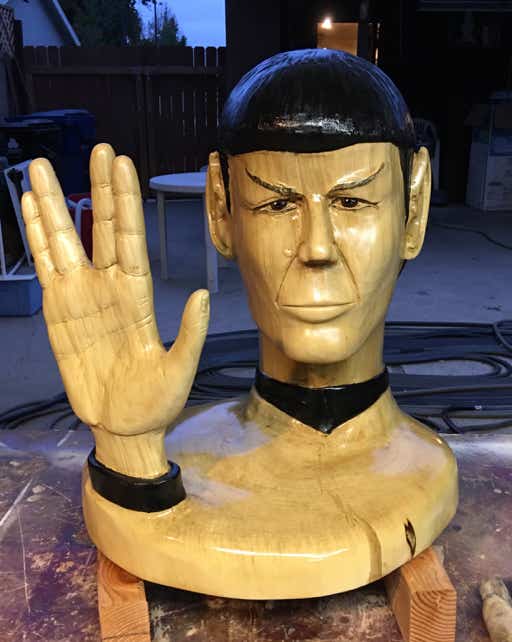 Sculpture woodcarving art of Leonard Nimoy as Spock from Star Trek